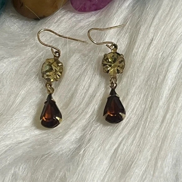 14K GF Smoky Topaz Quartz Citrine Earrings - Picture 2 of 4